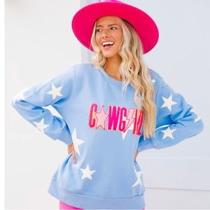 EUC Judith March Starstruck Cowgirl  Sweatshirt Pullover sz small w/ pockets!!!